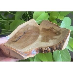 Hand Turned Wooden Bowl Artisan Handmade Live Edge Wood Key Coin Tray Rustic Art